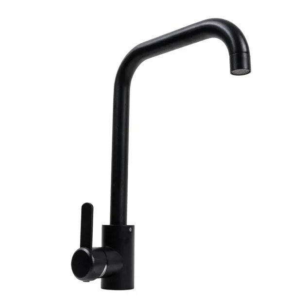 Смеситель кухонный Platinum KT 11 (3008B-FH) поворотный, однорычажный из нержавеющей стали, Черный матовый