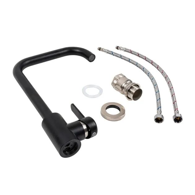 Смеситель кухонный Platinum KT 11 (3008B-FH) поворотный, однорычажный из нержавеющей стали, Черный матовый