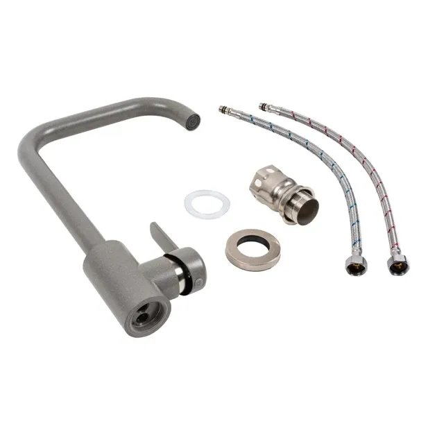 Смеситель кухонный Platinum KT 11 (3008B-FH) поворотный, однорычажный из нержавеющей стали, Серый муссон