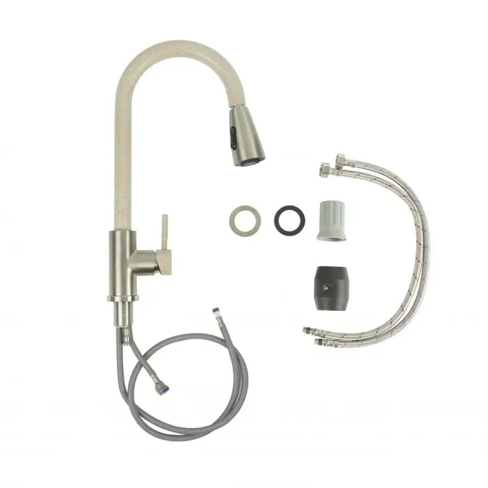 Смеситель кухонный Platinum KT 8203 (8614) однорычажный с выдвижным изливом, Сафари комби (000033951)