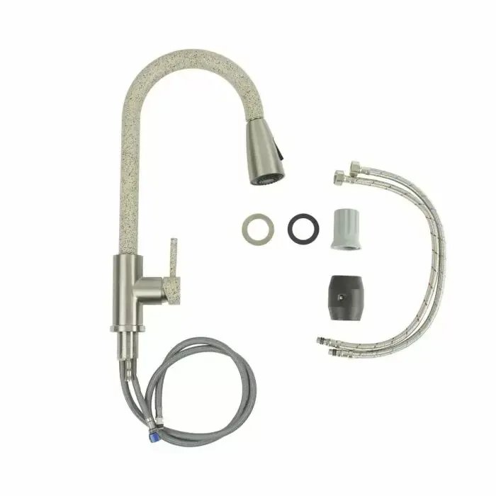 Смеситель кухонный Platinum KT 8203 (8614) однорычажный с выдвижным изливом, Карамель комби (000035107)