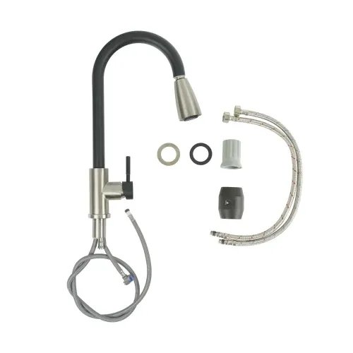 Смеситель кухонный Platinum KT 8203 (8614) однорычажный с выдвижным изливом, Черный матовый комби (000033993)