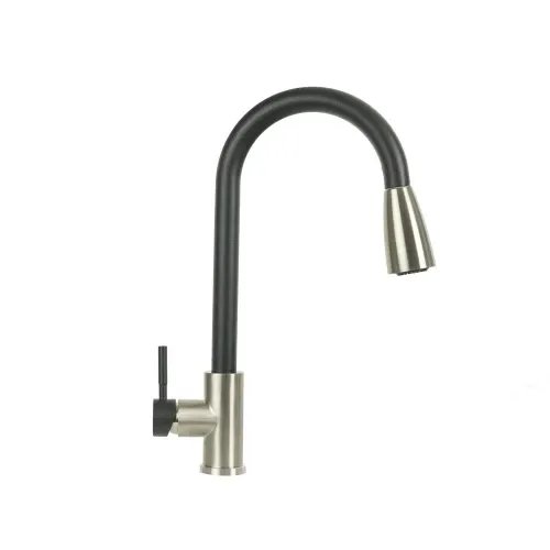 Смеситель кухонный Platinum KT 8203 (8614) однорычажный с выдвижным изливом, Черный матовый комби (000033993)