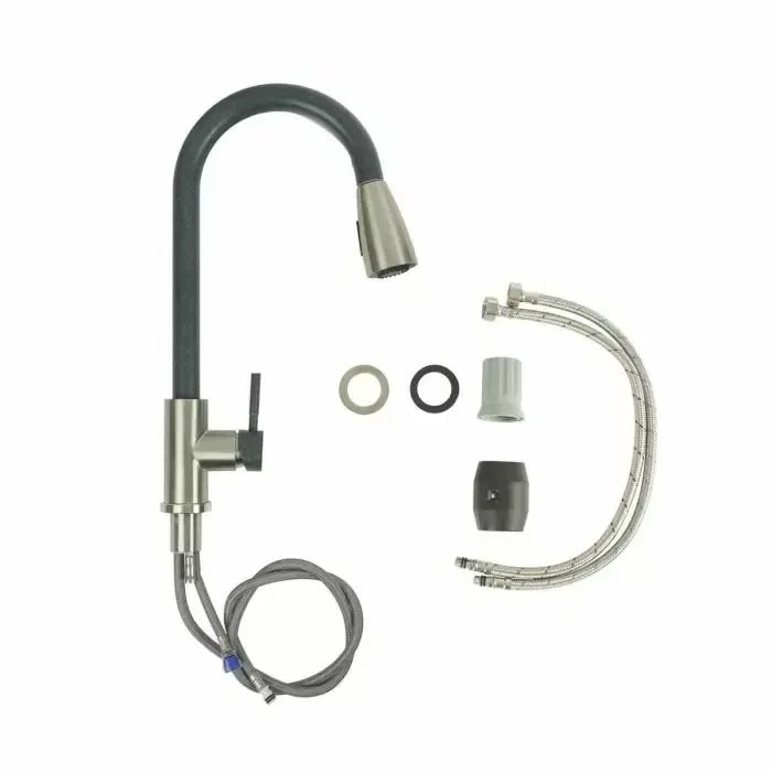 Смеситель кухонный Platinum KT 8203 (8614) однорычажный с выдвижным изливом, Антрацит комби (000035133)