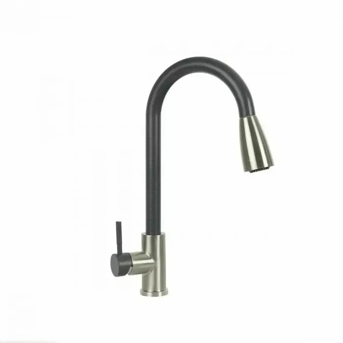 Смеситель кухонный Platinum KT 8203 (8614) однорычажный с выдвижным изливом, Антрацит комби (000035133)