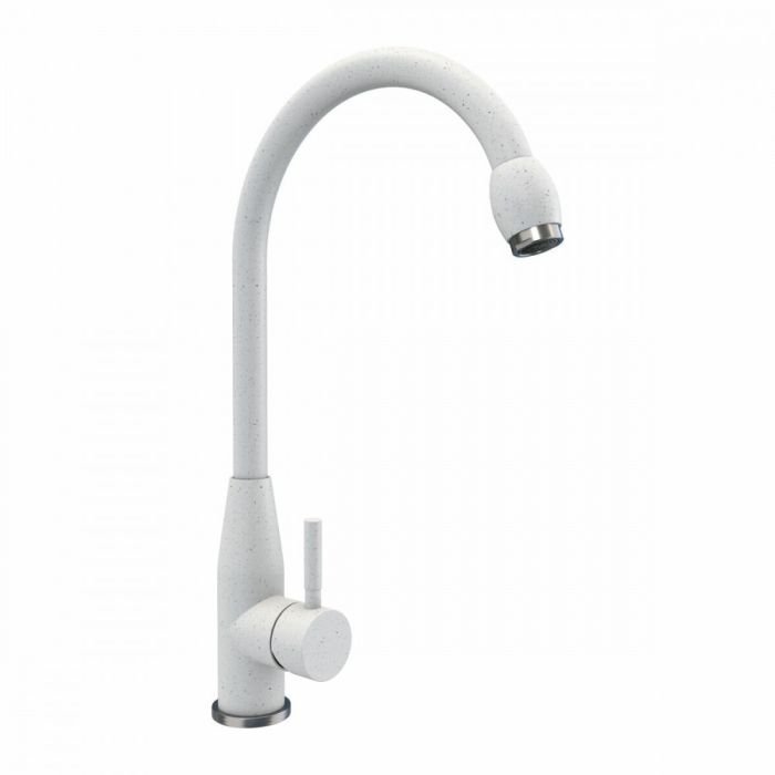 Смеситель кухонный Platinum 26 FHP (7456) поворотный, однорычажный из нержавеющей стали, Белый в точку