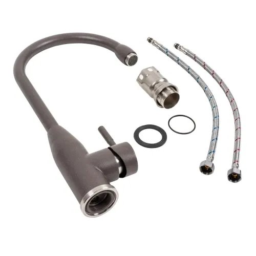 Смеситель кухонный Platinum 26 FHP (7456) поворотный, однорычажный из нержавеющей стали, Гренадин