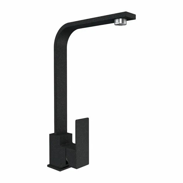 Смеситель кухонный Platinum 179 NES (3007) поворотный, однорычажный из нержавеющей стали, Черный металлик