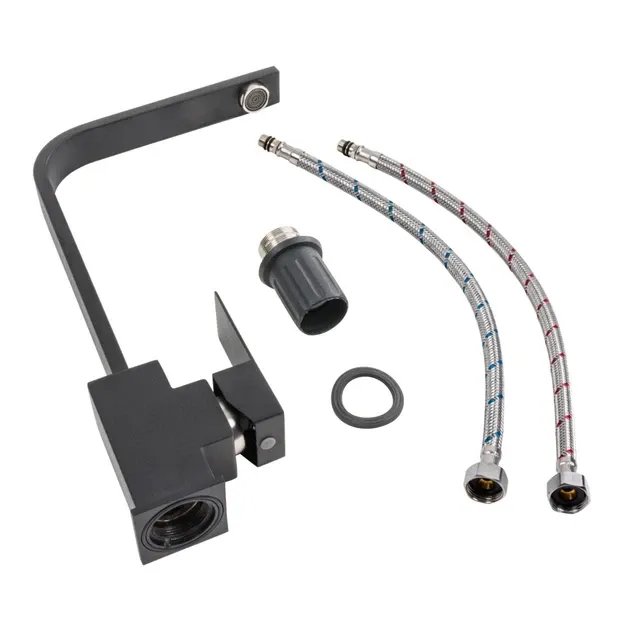 Смеситель кухонный Platinum 179 NES (3007) поворотный, однорычажный из нержавеющей стали, Черный матовый