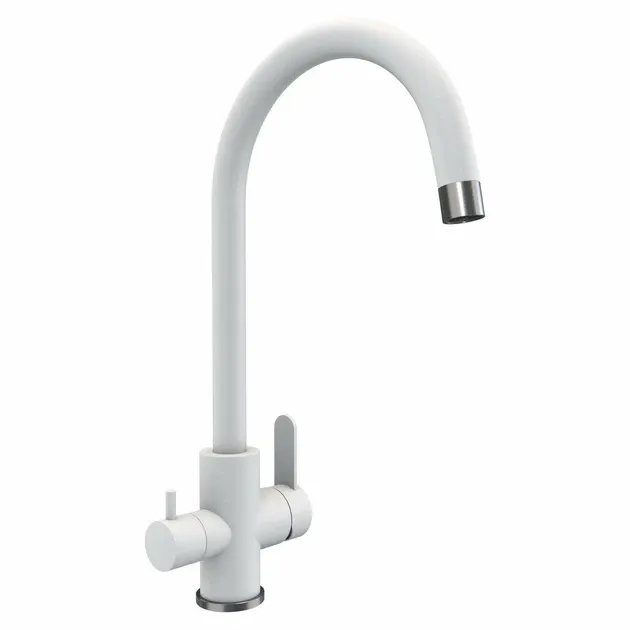 Смеситель под фильтр Platinum 9A NESP (8204) поворотный, двухрычажный из нержавеющей стали, Белоснежная