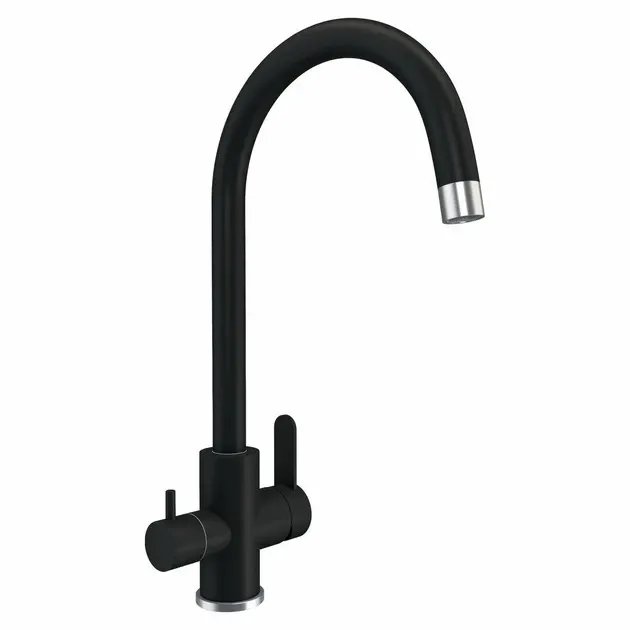 Смеситель под фильтр Platinum 9A NESP (8204) поворотный, двухрычажный из нержавеющей стали, Черный матовый