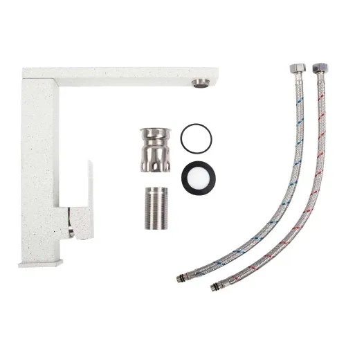 Смеситель кухонный Platinum 30 FHP (8569S) поворотный, однорычажный из нержавеющей стали, Белый в точку