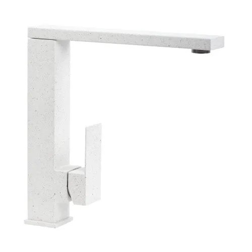 Смеситель кухонный Platinum 30 FHP (8569S) поворотный, однорычажный из нержавеющей стали, Белый в точку