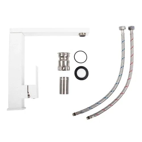 Смеситель кухонный Platinum 30 FHP (8569S) поворотный, однорычажный из нержавеющей стали, Белоснежный