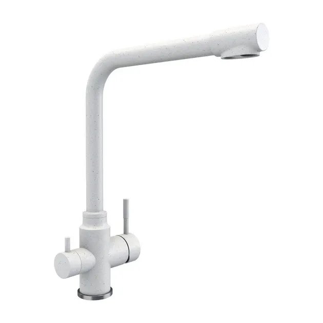 Смеситель под фильтр Platinum KT 8201 (8626) поворотный, двухрычажный из нержавеющей стали, Белый в точку