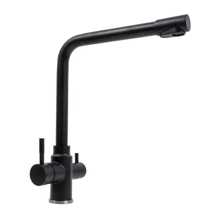 Смеситель под фильтр Platinum KT 8201 (8626) поворотный, двухрычажный из нержавеющей стали, Черный матовый