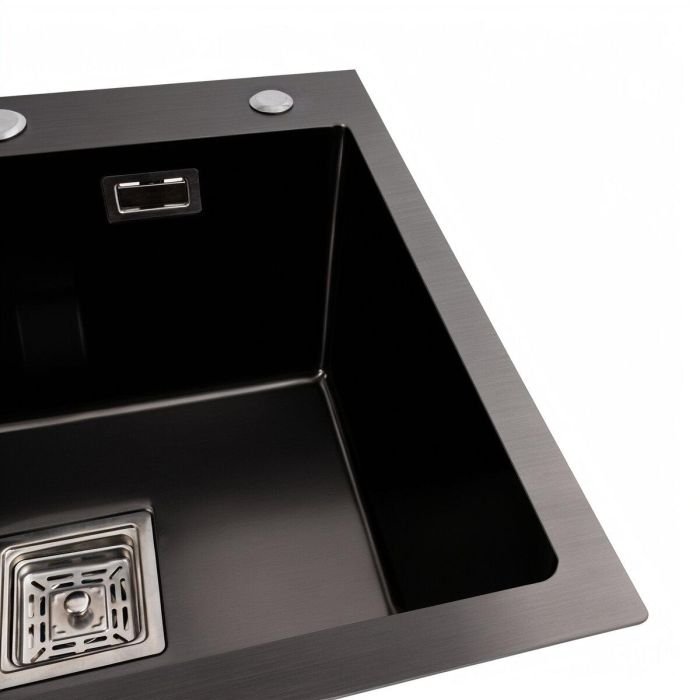 Кухонная мойка Platinum Handmade HSBB из нержавеющей стали 3,0 мм, 50x45x23 см, Квадратный сифон, Черная