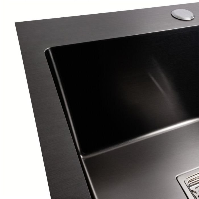 Кухонная мойка Platinum Handmade HSBB из нержавеющей стали 3,0 мм, 50x45x23 см, Квадратный сифон, Черная