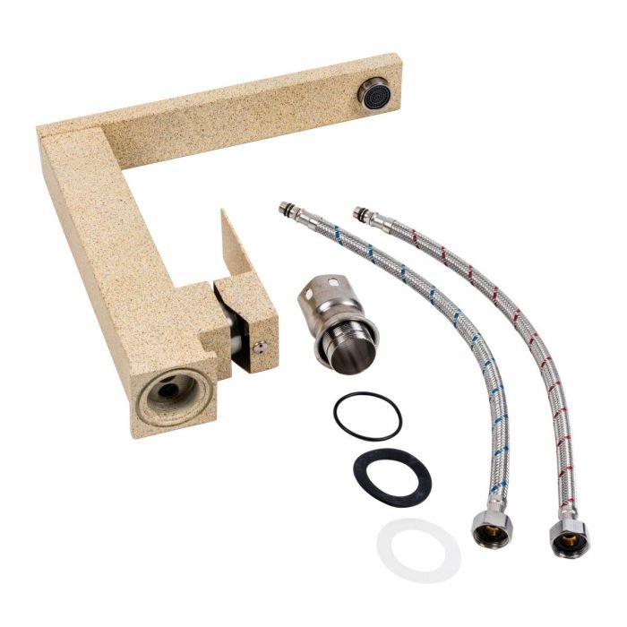 Смеситель кухонный Platinum 30 FHP (8569S) поворотный, однорычажный из нержавеющей стали, Бежевый