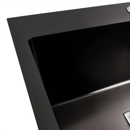 Кухонная мойка Platinum Handmade PVD из нержавеющей стали 1,2 мм, 58x43x22 см, Квадратный сифон, Черная