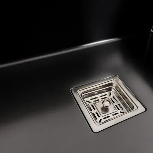 Кухонная мойка Platinum Handmade PVD из нержавеющей стали 1,0 мм, 60x50x23 см, Квадратный сифон, Черная HSB