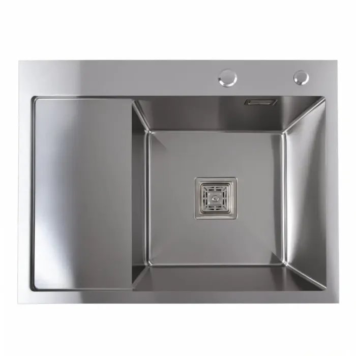 Кухонная мойка Platinum Handmade R из нержавеющей стали 1.0 мм, 65x50x23 см, Квадратный сифон, Хром