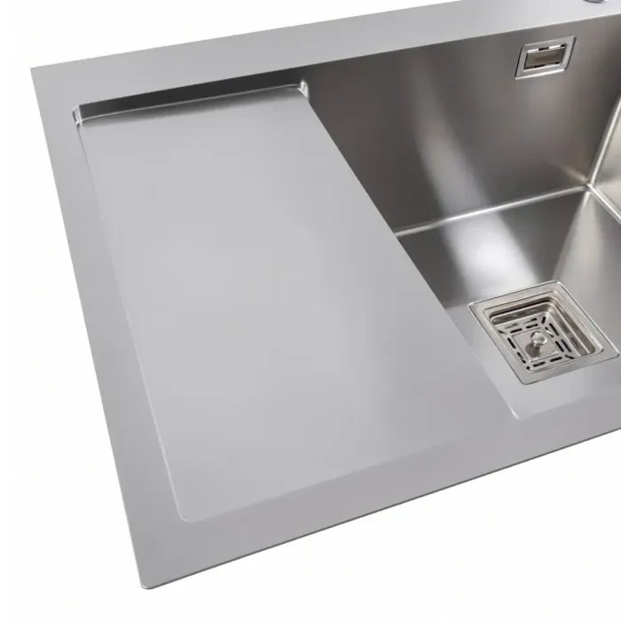 Кухонная мойка Platinum Handmade R из нержавеющей стали 1.0 мм, 65x50x23 см, Квадратный сифон, Хром