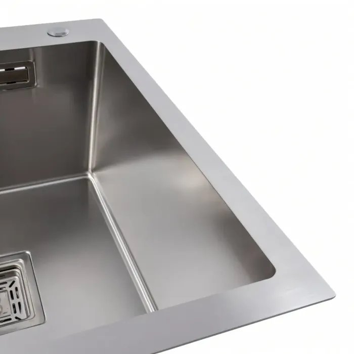 Кухонная мойка Platinum Handmade R из нержавеющей стали 1.0 мм, 65x50x23 см, Квадратный сифон, Хром