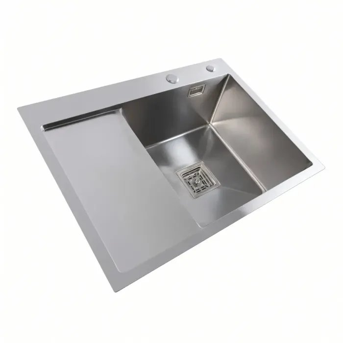 Кухонная мойка Platinum Handmade R из нержавеющей стали 1.0 мм, 65x50x23 см, Квадратный сифон, Хром
