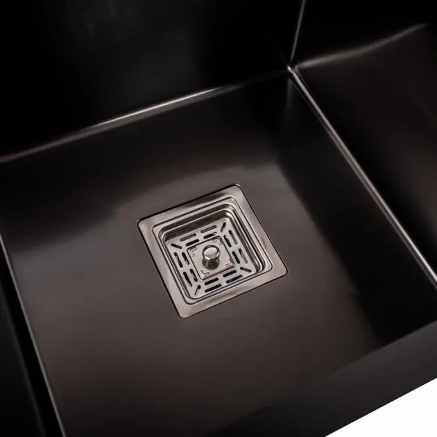 Кухонная мойка Platinum Handmade PVD HDB из нержавеющей стали 3.0 мм, 78x43x23 см, Квадратный сифон, Черный