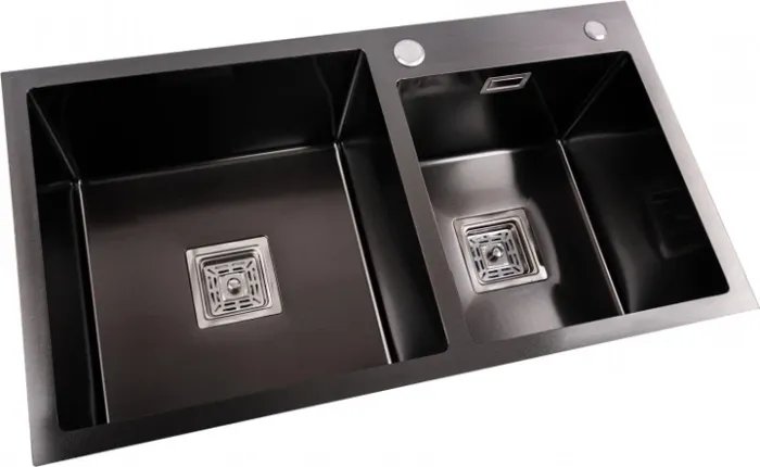 Кухонная мойка Platinum Handmade PVD HDB из нержавеющей стали 3.0 мм, 78x43x23 см, Квадратный сифон, Черный