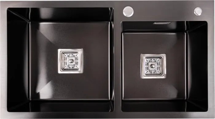 Кухонная мойка Platinum Handmade PVD HDB из нержавеющей стали 3.0 мм, 78x43x23 см, Квадратный сифон, Черный