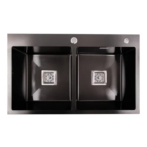 Кухонная мойка Platinum Handmade PVD HDB из нержавеющей стали 3.0 мм, 78x48x23 см, Квадратный сифон, Черный