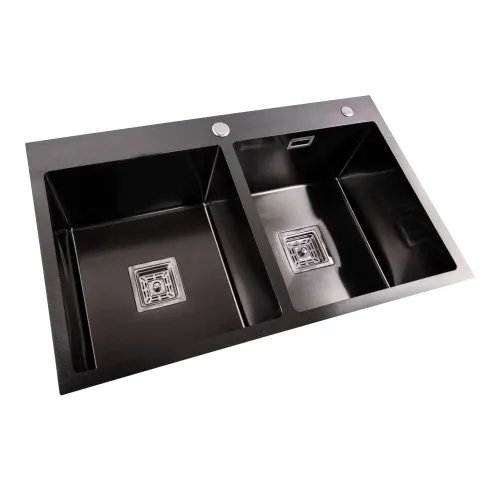 Кухонная мойка Platinum Handmade PVD HDB из нержавеющей стали 3.0 мм, 78x48x23 см, Квадратный сифон, Черный