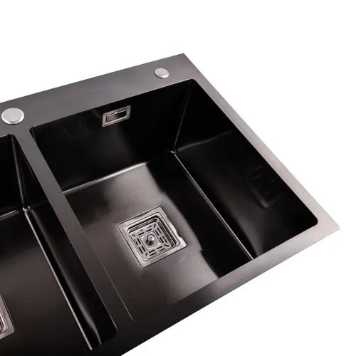 Кухонная мойка Platinum Handmade PVD HDB из нержавеющей стали 3.0 мм, 78x48x23 см, Квадратный сифон, Черный