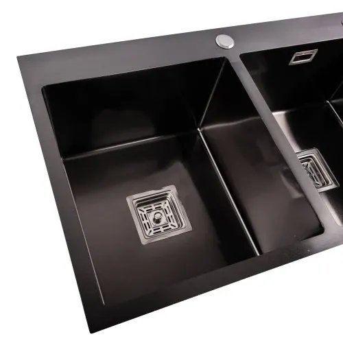 Кухонная мойка Platinum Handmade PVD HDB из нержавеющей стали 3.0 мм, 78x48x23 см, Квадратный сифон, Черный