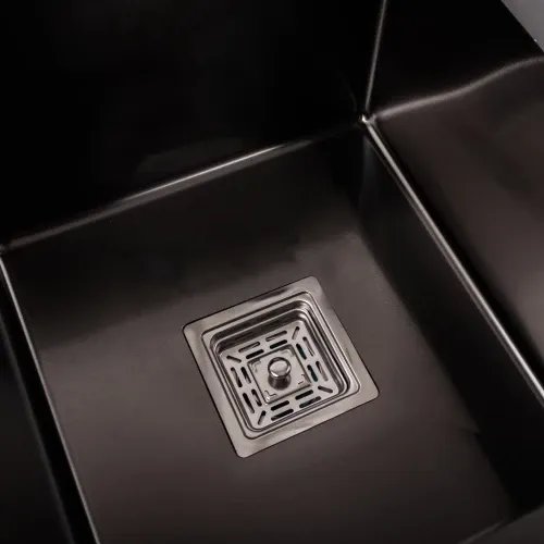 Кухонная мойка Platinum Handmade PVD HDB из нержавеющей стали 3.0 мм, 78x48x23 см, Квадратный сифон, Черный