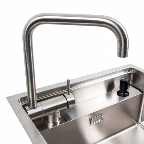 Кухонная мойка Platinum Handmade TZ из нержавеющей стали, 50x50x20 см, одночашевая со смесителем, Квадратная
