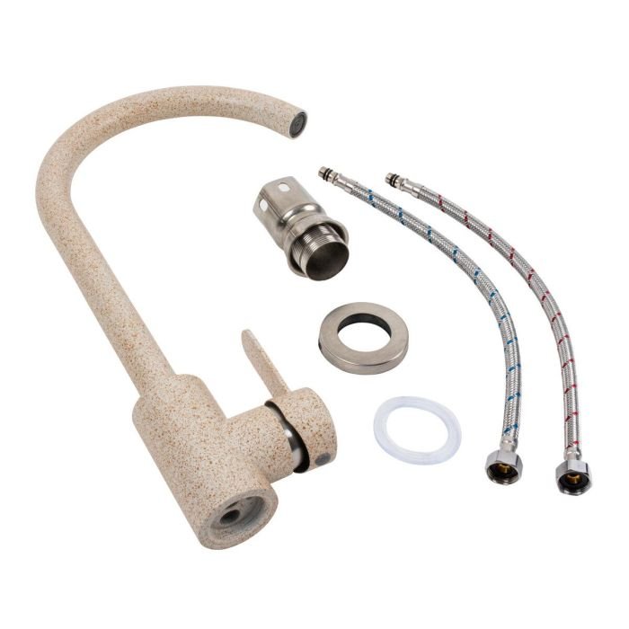 Смеситель кухонный Platinum 7990 NEST (3008 А-FN) поворотный, однорычажный из нержавеющей стали, Сафари