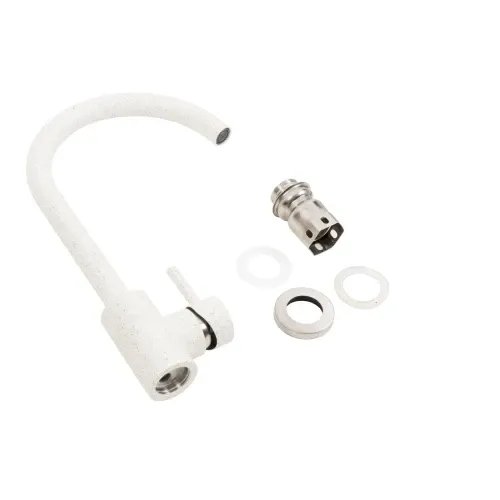 Смеситель кухонный Platinum NА3008A поворотный, однорычажный из нержавеющей стали, Белый в точку (SP000032794)