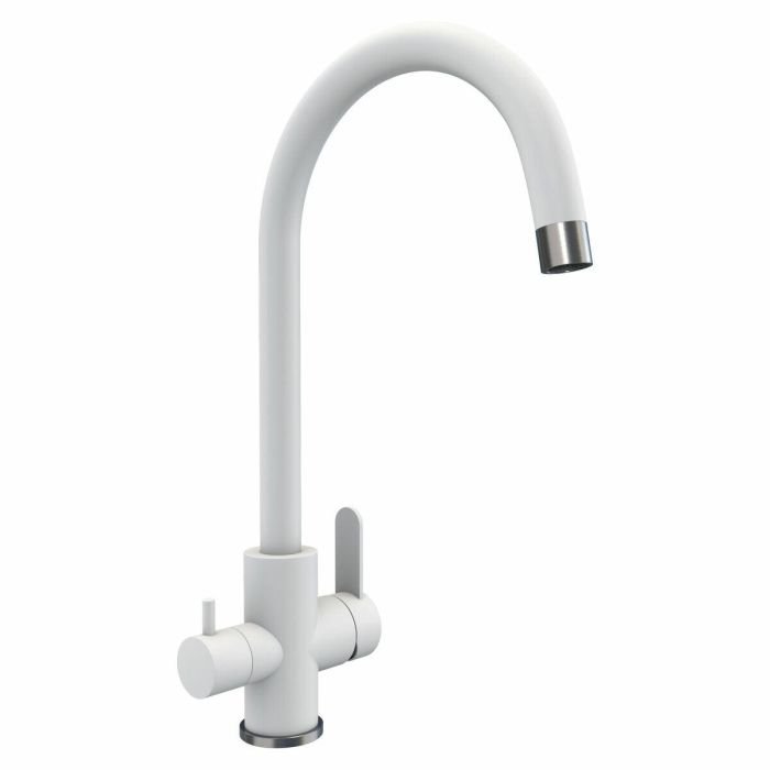 Смеситель под фильтр Platinum 8204 HDF поворотный, двухрычажный из нержавеющей стали, Белоснежный