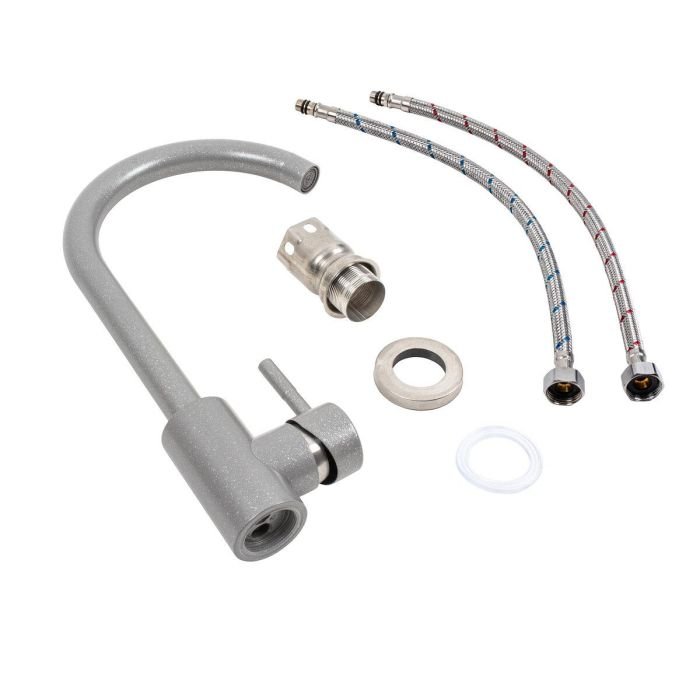 Смеситель кухонный Platinum NS01 (3008A-NA) поворотный, однорычажный из нержавеющей стали, Серый муссон