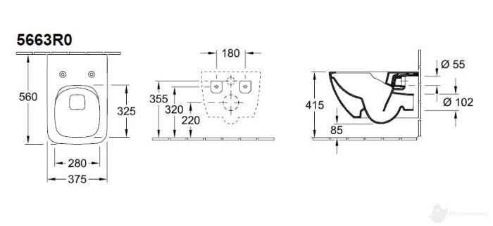 5663RS01 Legato Унитаз подвесной 37*56 см Direct Flush 5663R001 + 9M95S101 Крышка SlimSeat с функцией Quick Release и Soft Closing