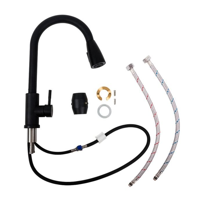 LN08 змішувач кухонний Platinum (чорний з висувною лійкою)