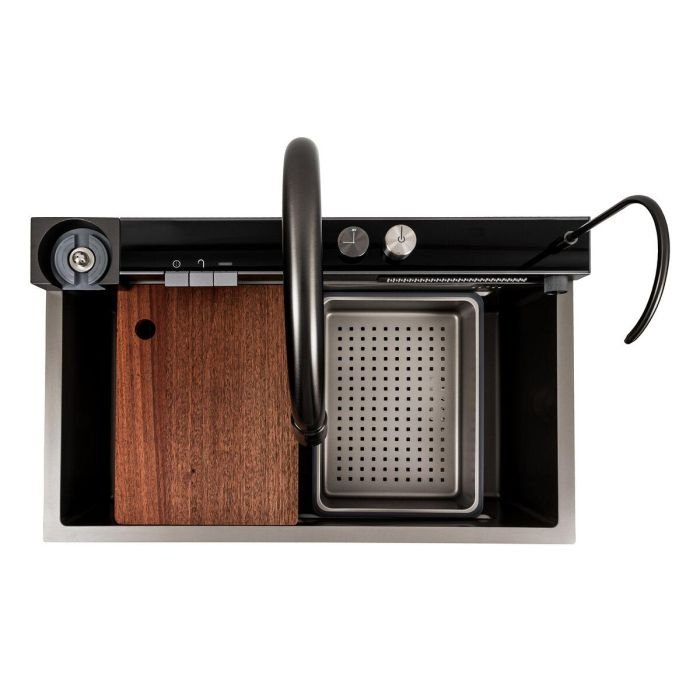 Кухонна мийка 75*46D PVD сіра Platinum Handmade "ВОДОСПАД"