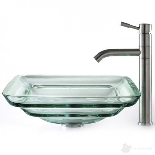 Стеклянная чаша, 457*457 мм, Высота 152 мм, Толщина стекла - 19 мм + Сливной клапан, цвет на выбор, GVS-930-19mm