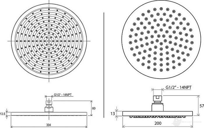 X07P111 Верхний душ латунный 30 см, кронштейн X07P112 или X07P17 отдельно, хром