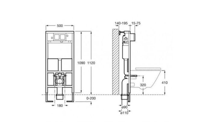 Інсталяція для підвісного унітазу Roca Duplo 50x14x112 cм з кріпленням, мін. глубина 14 см (A890090020)