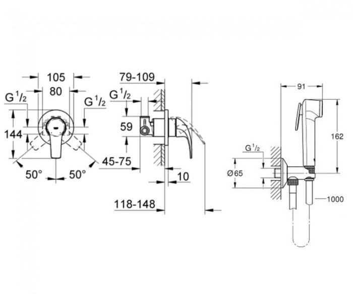 Набір змішувачів 3 в 1 GROHE BAU CURVE ванна/душ, Хром (UA122217S0)