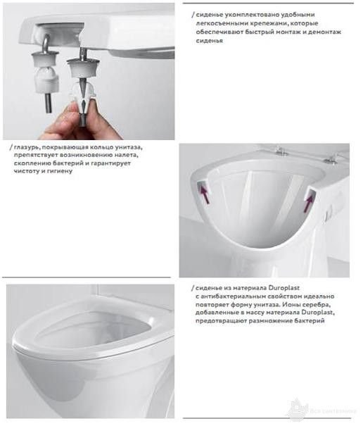 L89201 Runa Унитаз 36*63 см с косым выпуском + бачок нижний подвод + обычная крышка Duroplast, антибактериальная